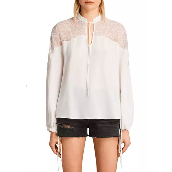 ALLSAINTS | Laya Lace Shirt in Chalk White Large - Picture 3 of 8